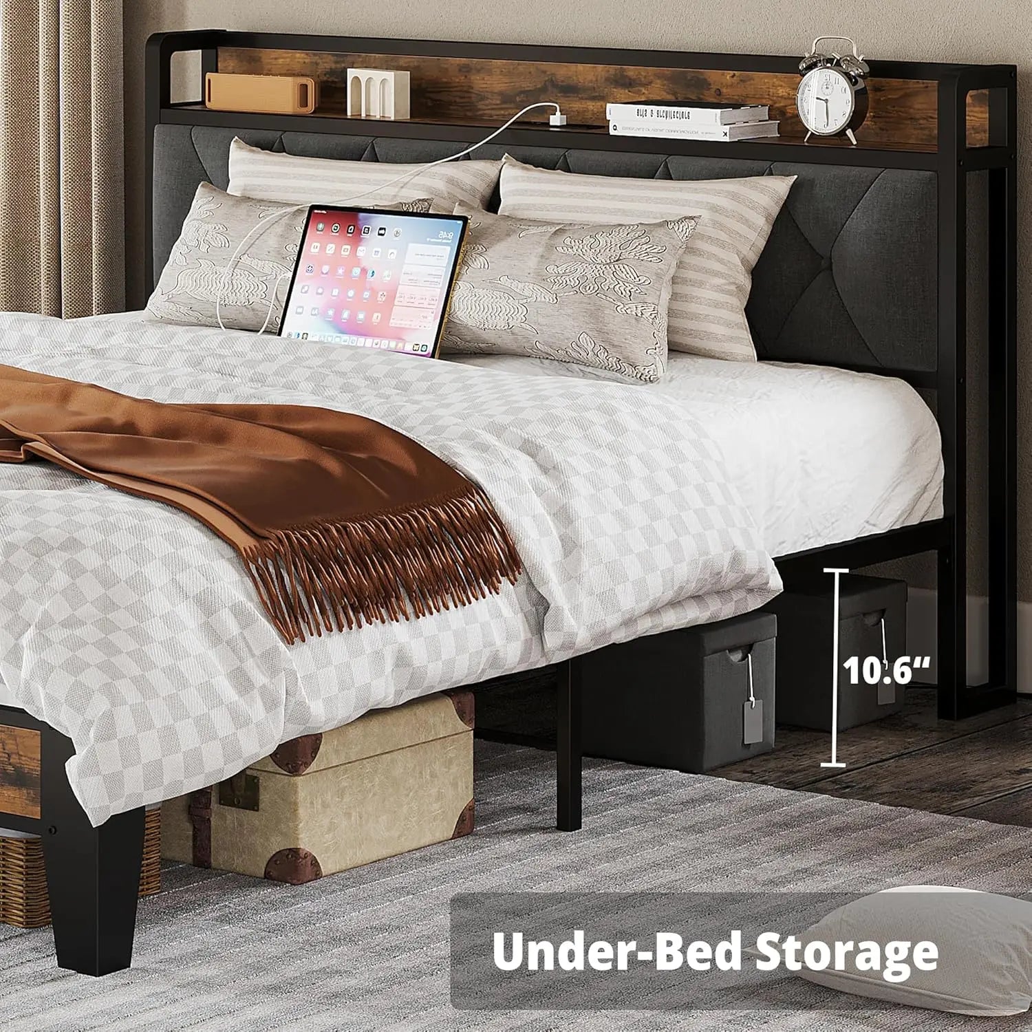 Bed Frame Storage Headboard