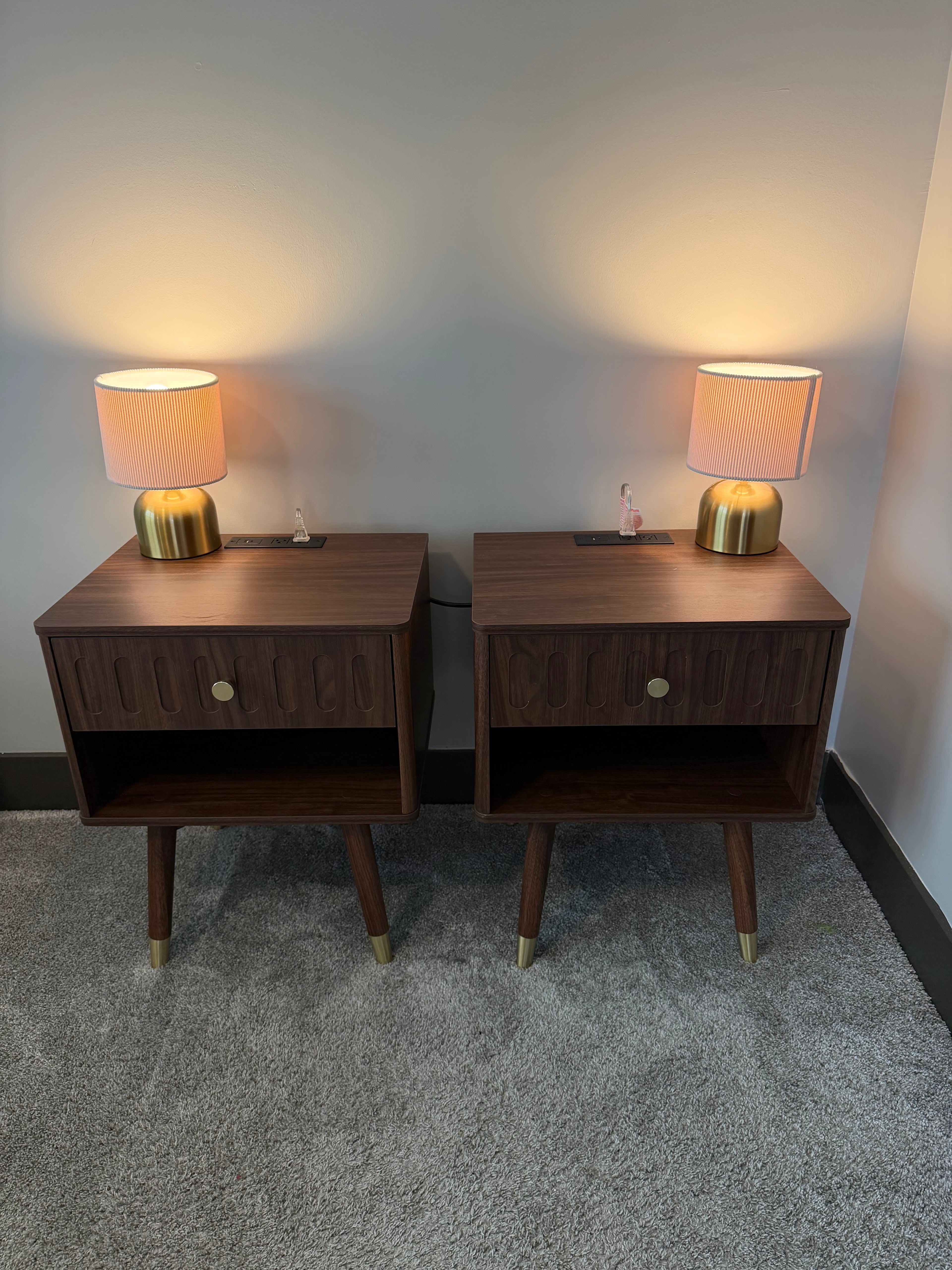Fluted Nightstand Set with Charging Station