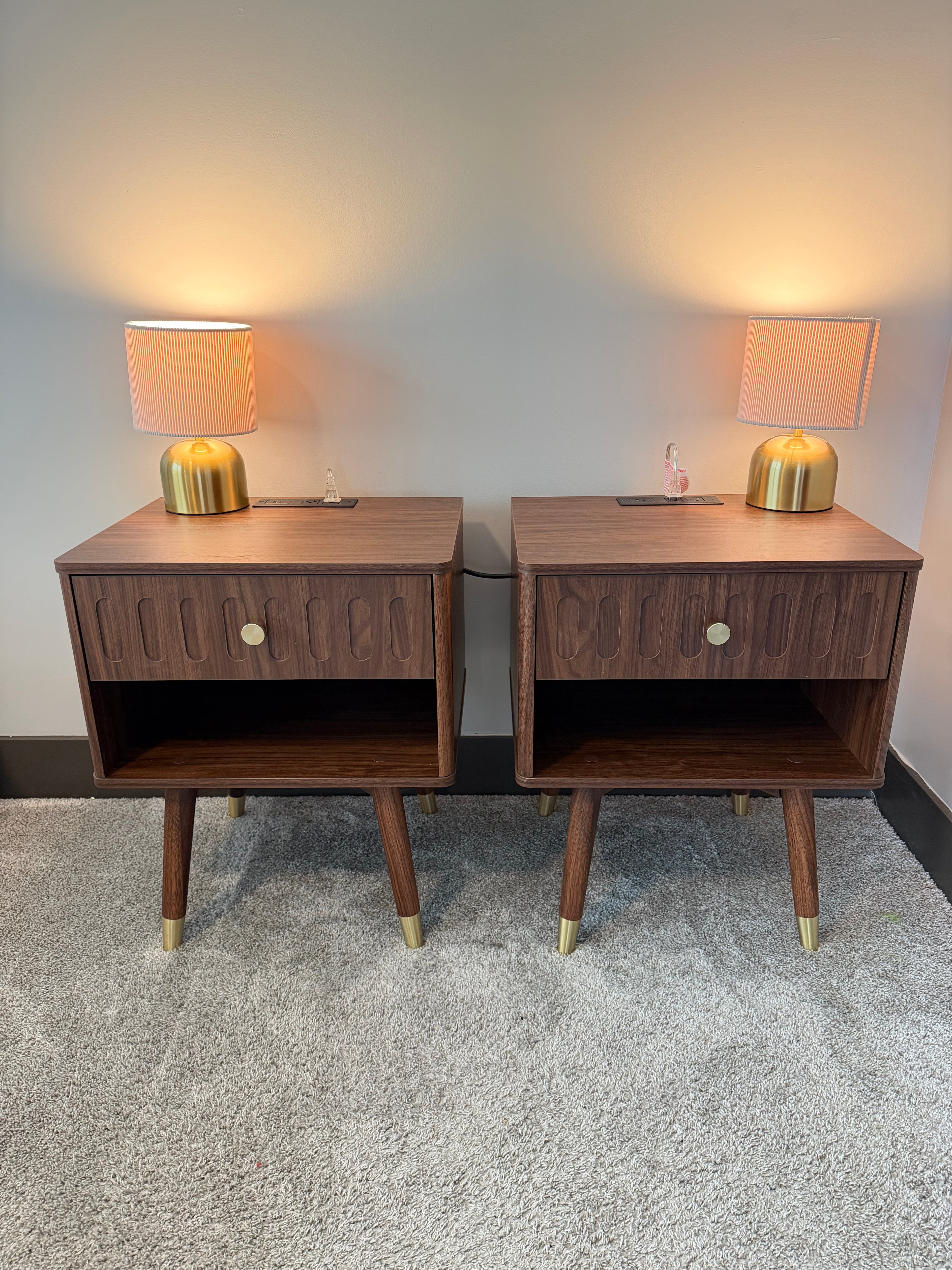 Fluted Nightstand Set with Charging Station