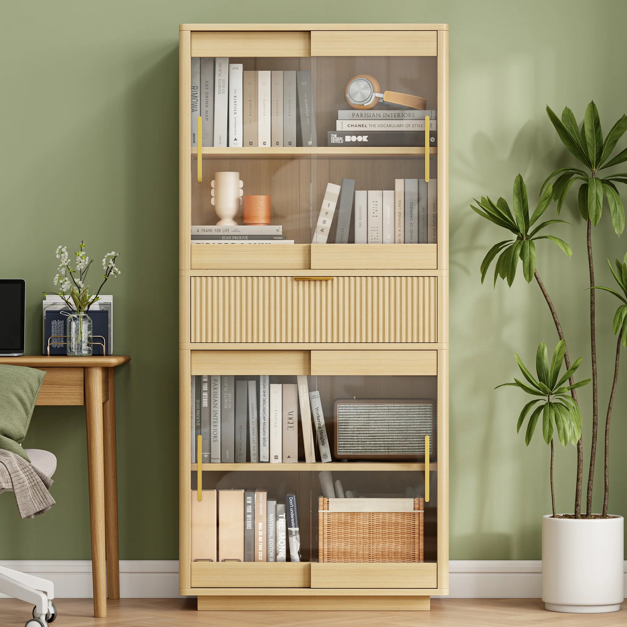 Farmhouse Cabinet with Drawers and Glass Drawers