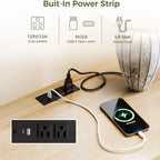 Fluted Nightstand with Charging Station — Set of 2 (Natural Oak)