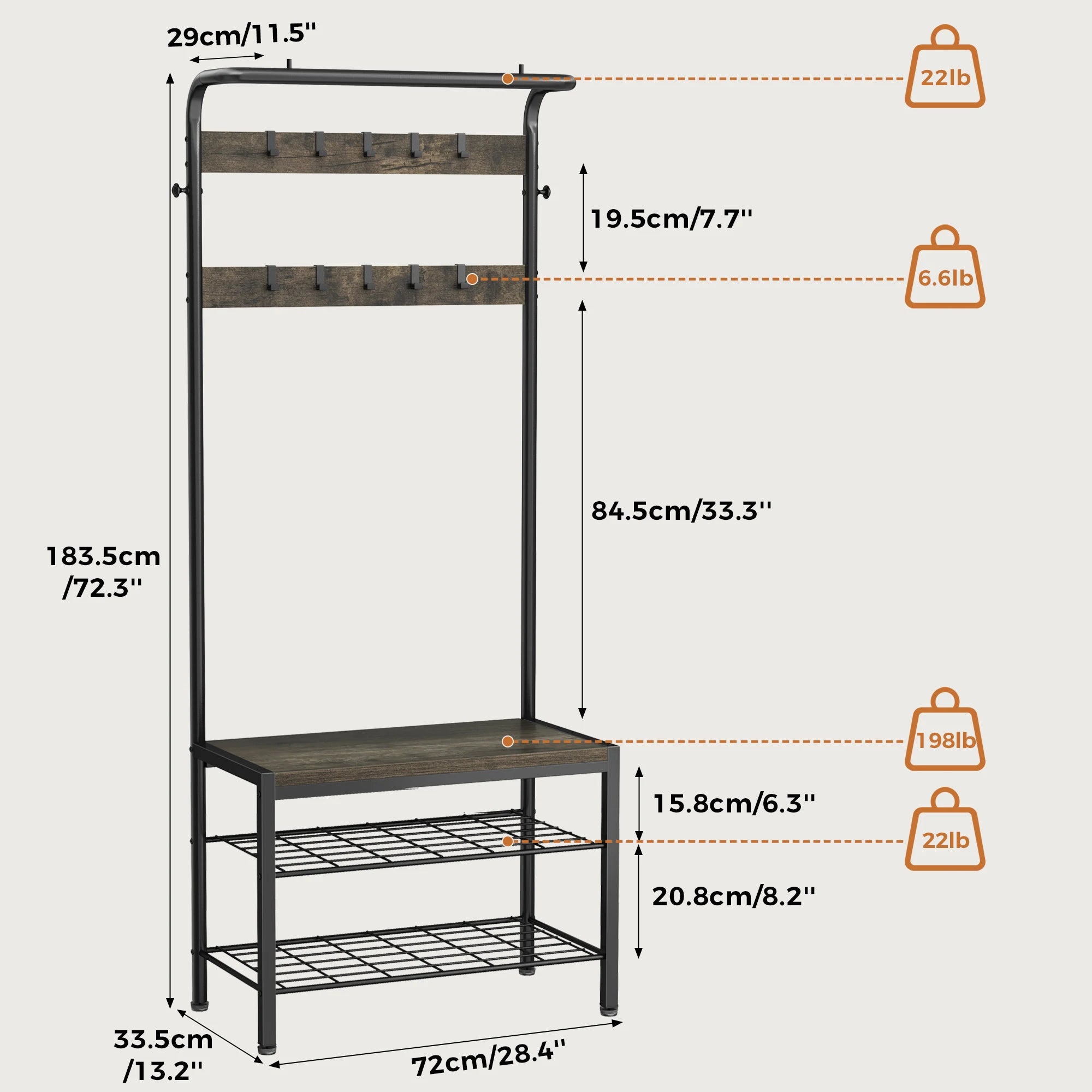 Entryway Hall Tree with Shoe Bench — Industrial Rustic