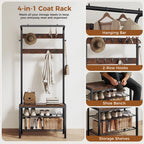 Entryway Hall Tree with Shoe Bench — Industrial Rustic