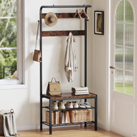 Entryway Hall Tree with Shoe Bench — Industrial Rustic