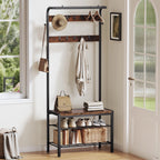 Entryway Hall Tree with Shoe Bench — Industrial Rustic