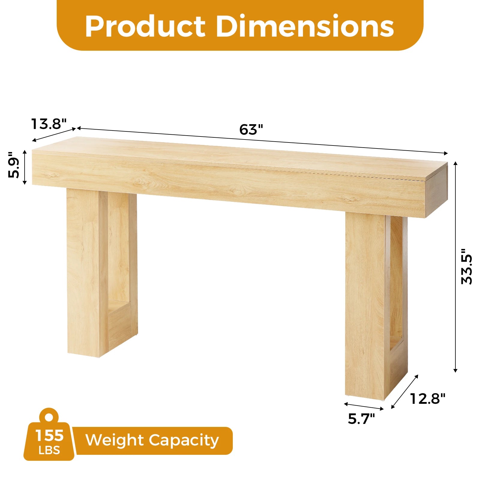 63" Rustic Console Table — Entryway or Sofa Table
