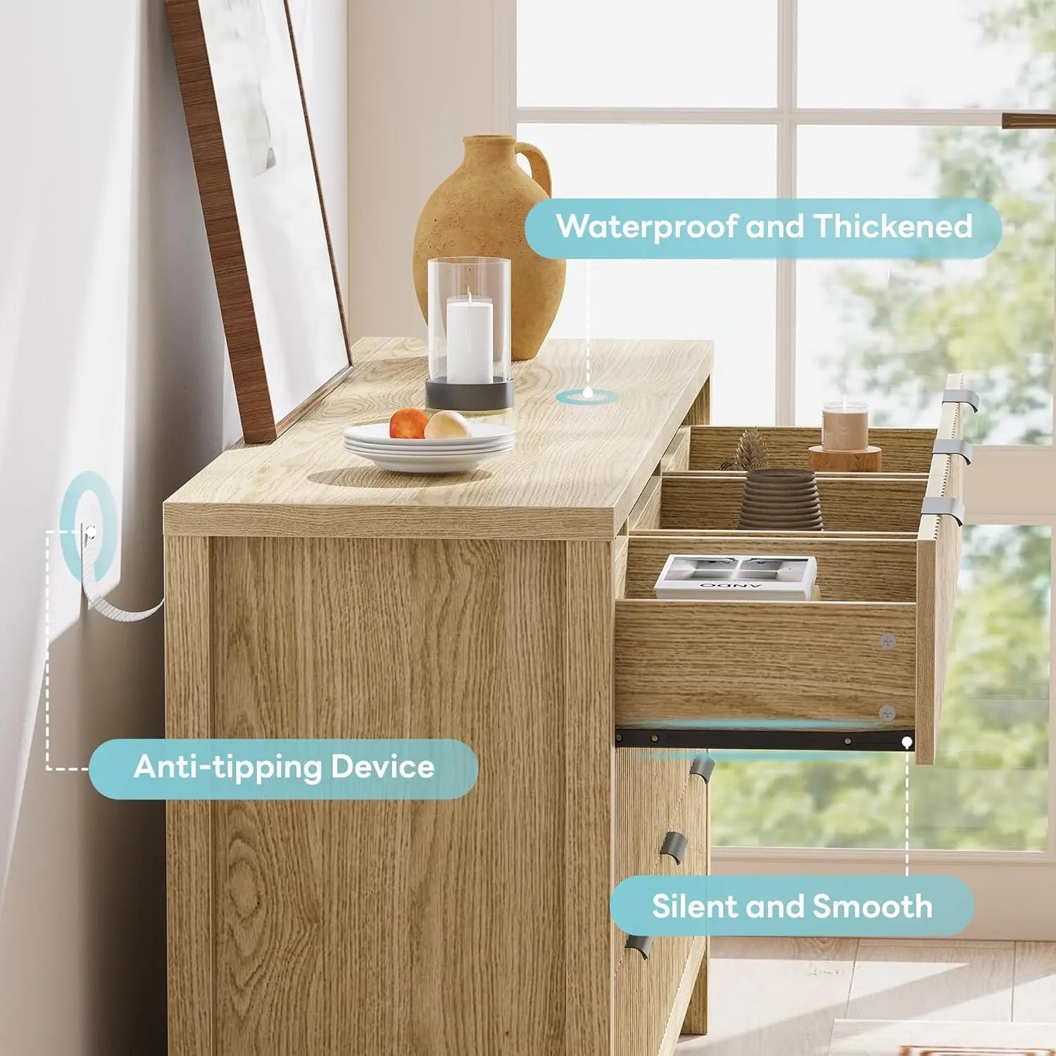 Fluted 6-Drawer Dresser — Natural Oak