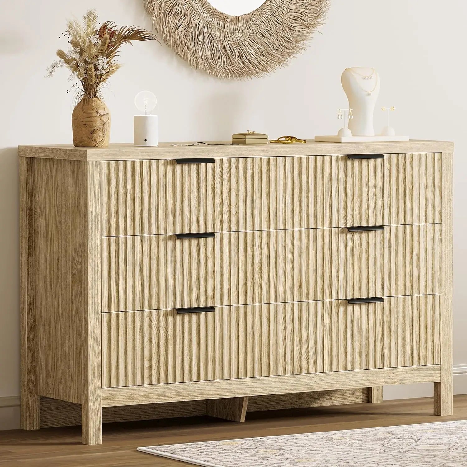 Fluted 6-Drawer Dresser — Natural Oak