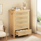Rustic Rattan 5-Drawer Dresser