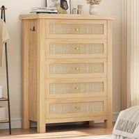 Rustic Rattan 5-Drawer Dresser