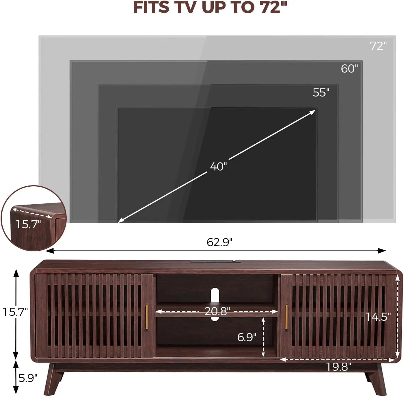 63'' Red Walnut TV Stand