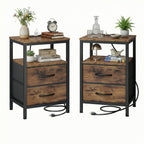 Rustic Nightstand with Charging Station — Set of 2