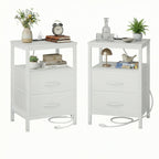 Rustic Nightstand with Charging Station — Set of 2