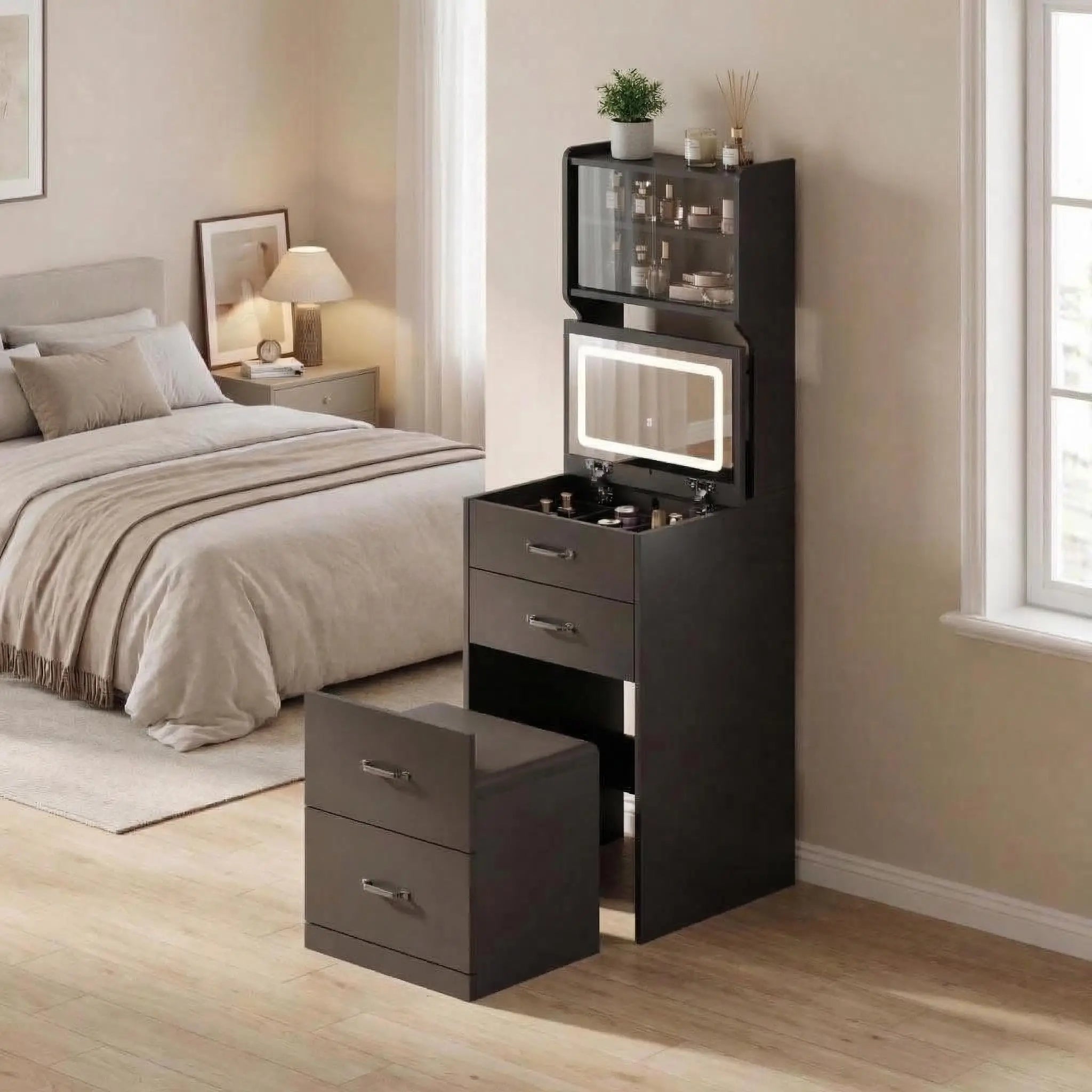 Vanity Desk with Hidden Stool