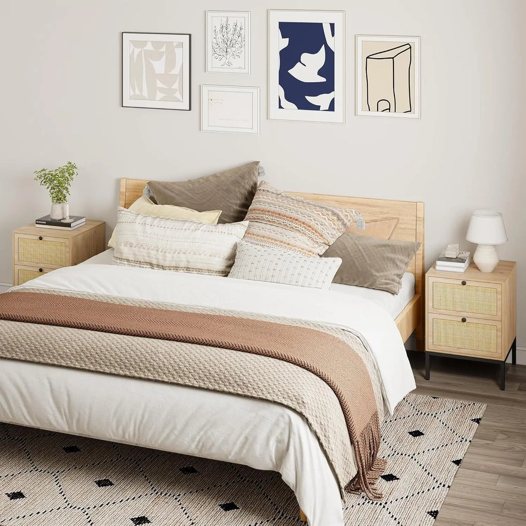 Boho Rattan Nightstands Set