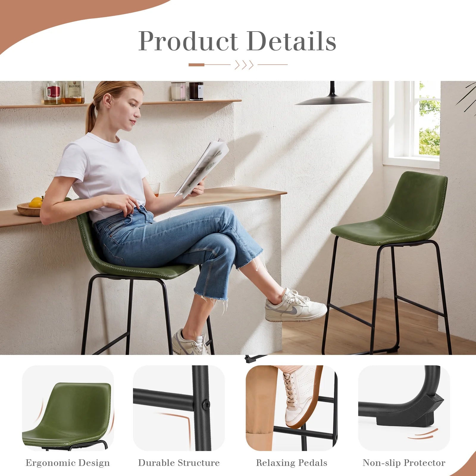 Leather Counter Height Stools — Set of 2