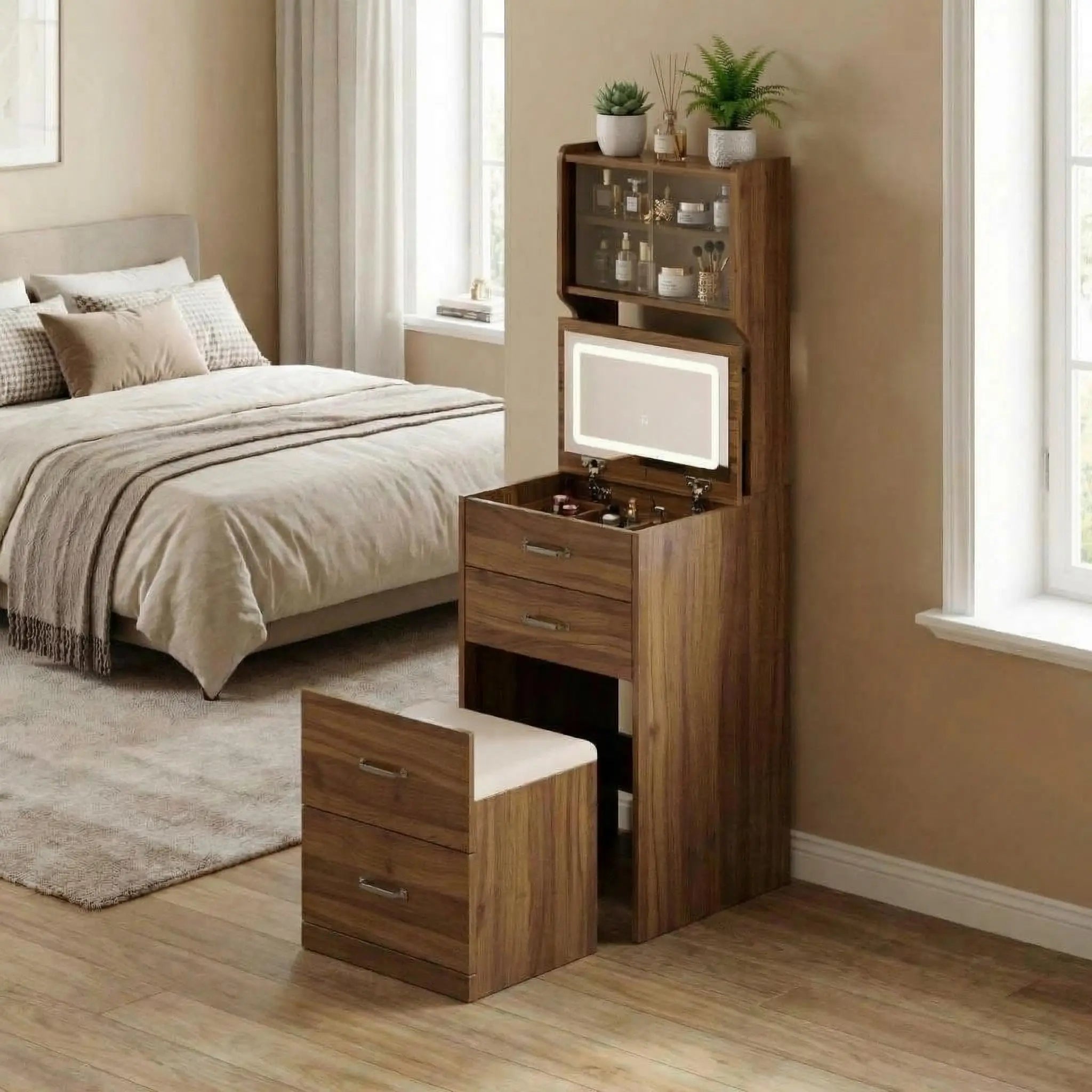 Vanity Desk with Hidden Stool