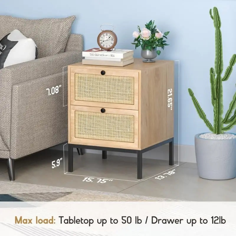 Boho Rattan Nightstands Set