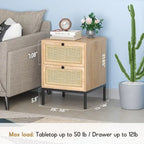 Boho Rattan Nightstands Set