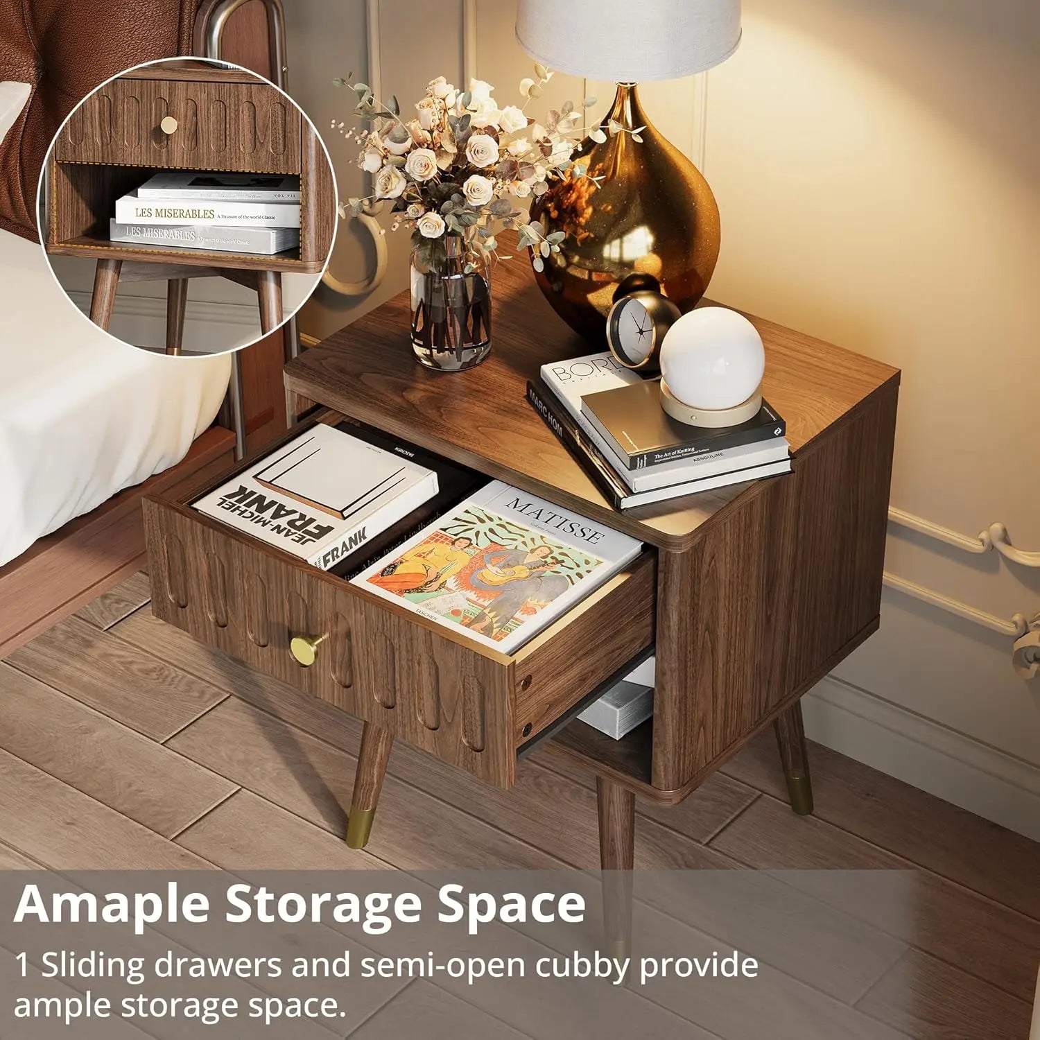 Fluted Nightstand with Charging Station