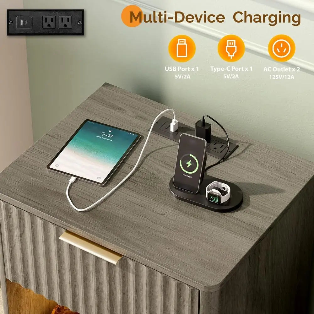 LED Nightstands Set with Charging