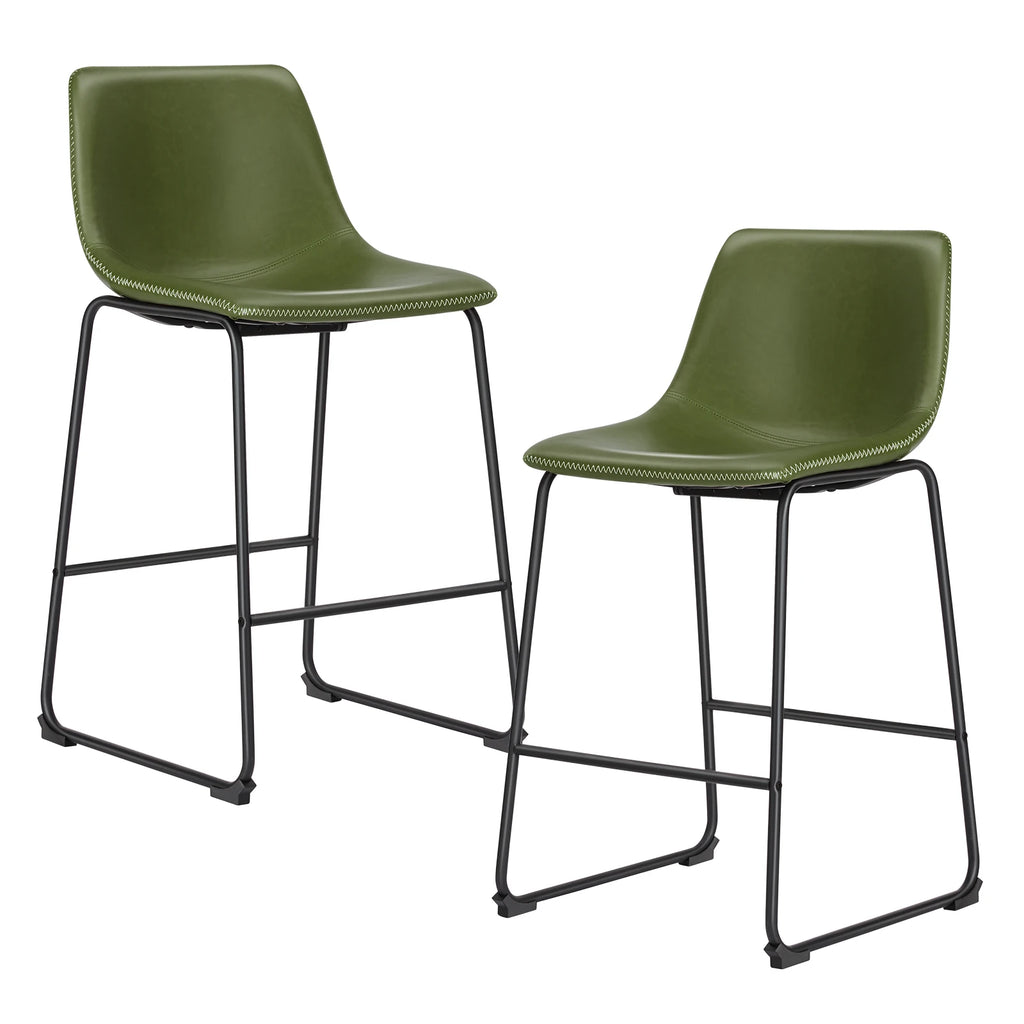 Leather Counter Height Stools — Set of 2
