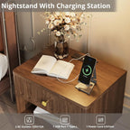 Fluted Nightstand with Charging Station