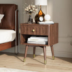 Fluted Nightstand with Charging Station
