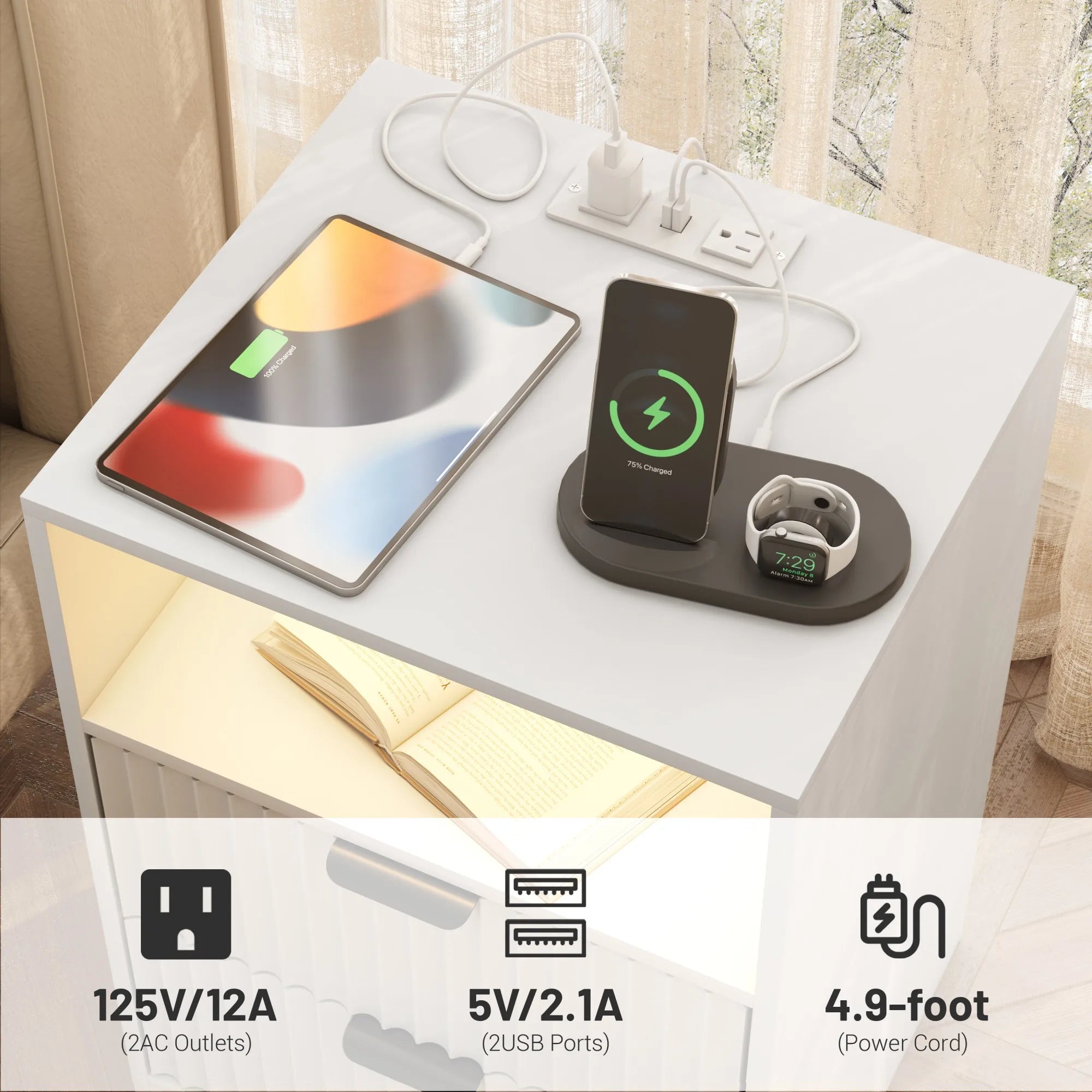 LED Nightstands with Charging Station