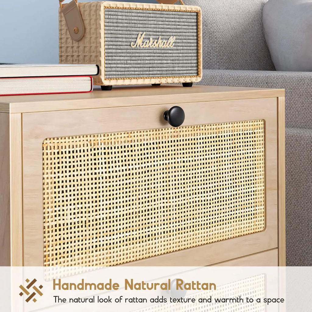 Boho Rattan Nightstands Set
