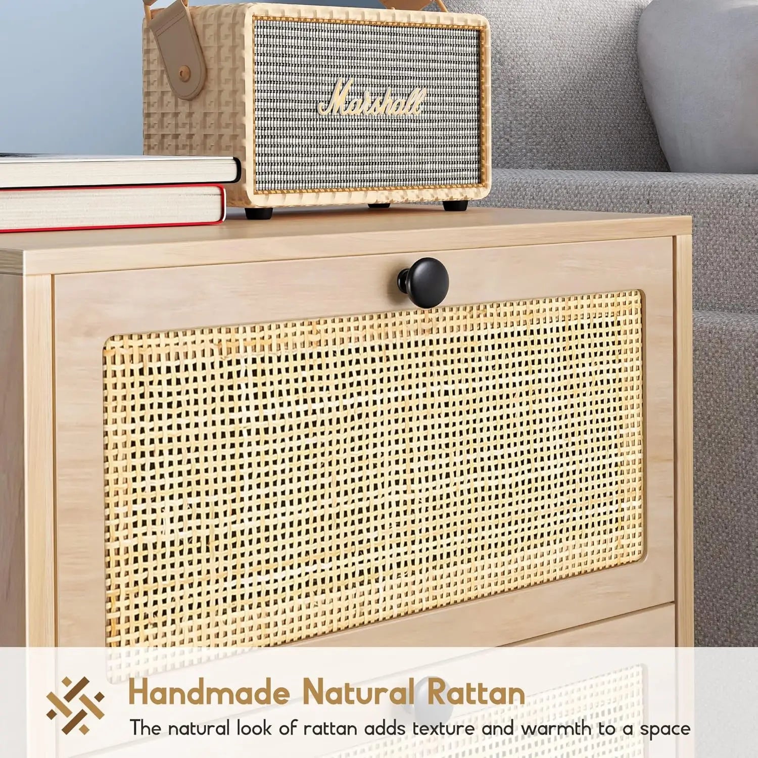 Boho Rattan Nightstands Set