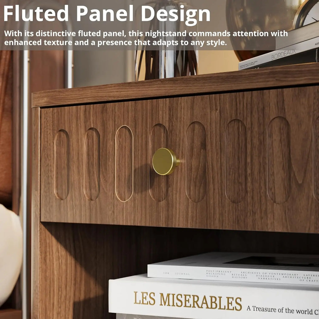 Fluted Nightstand with Charging Station