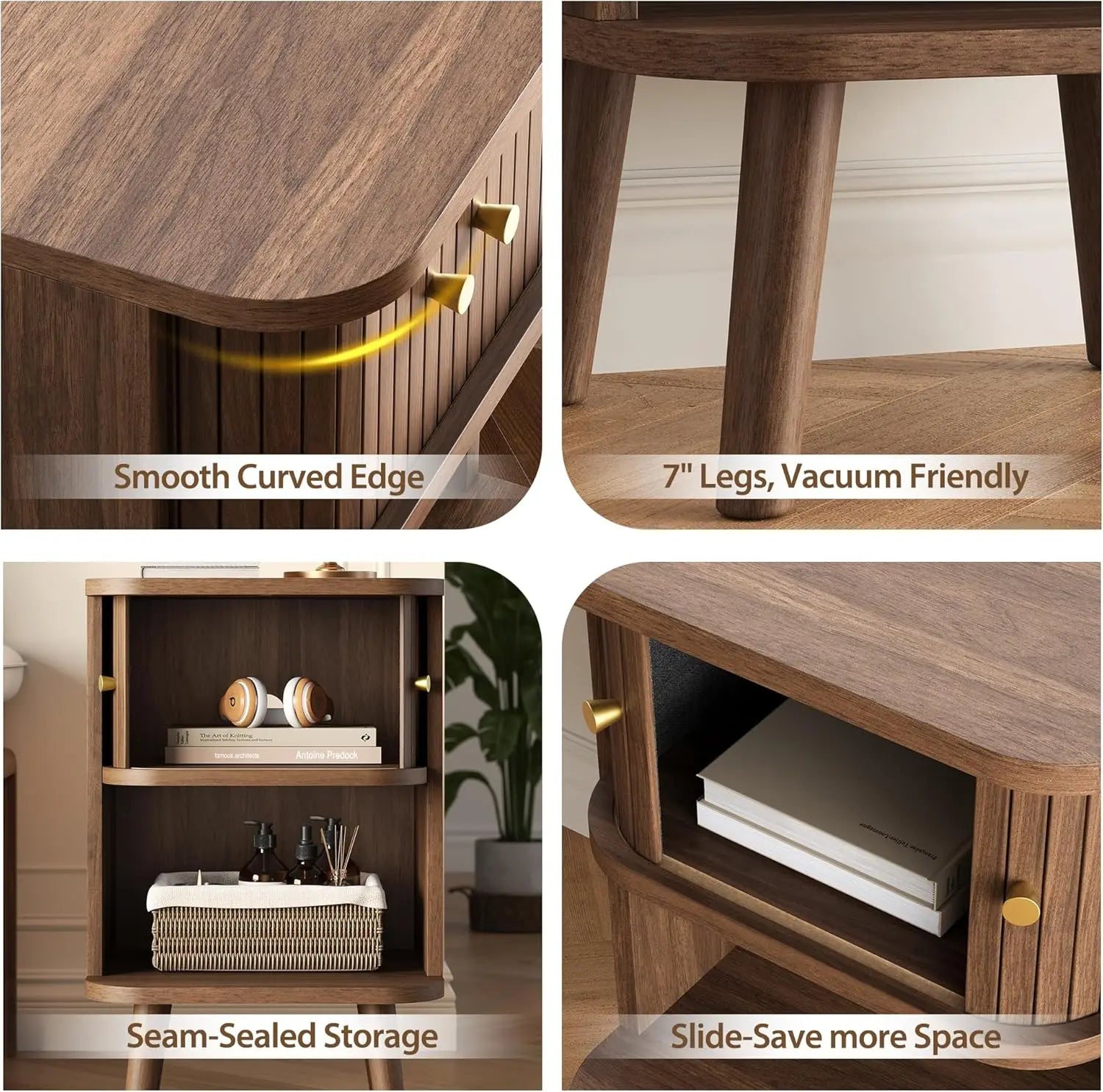 Fluted Nightstands with Charging Station