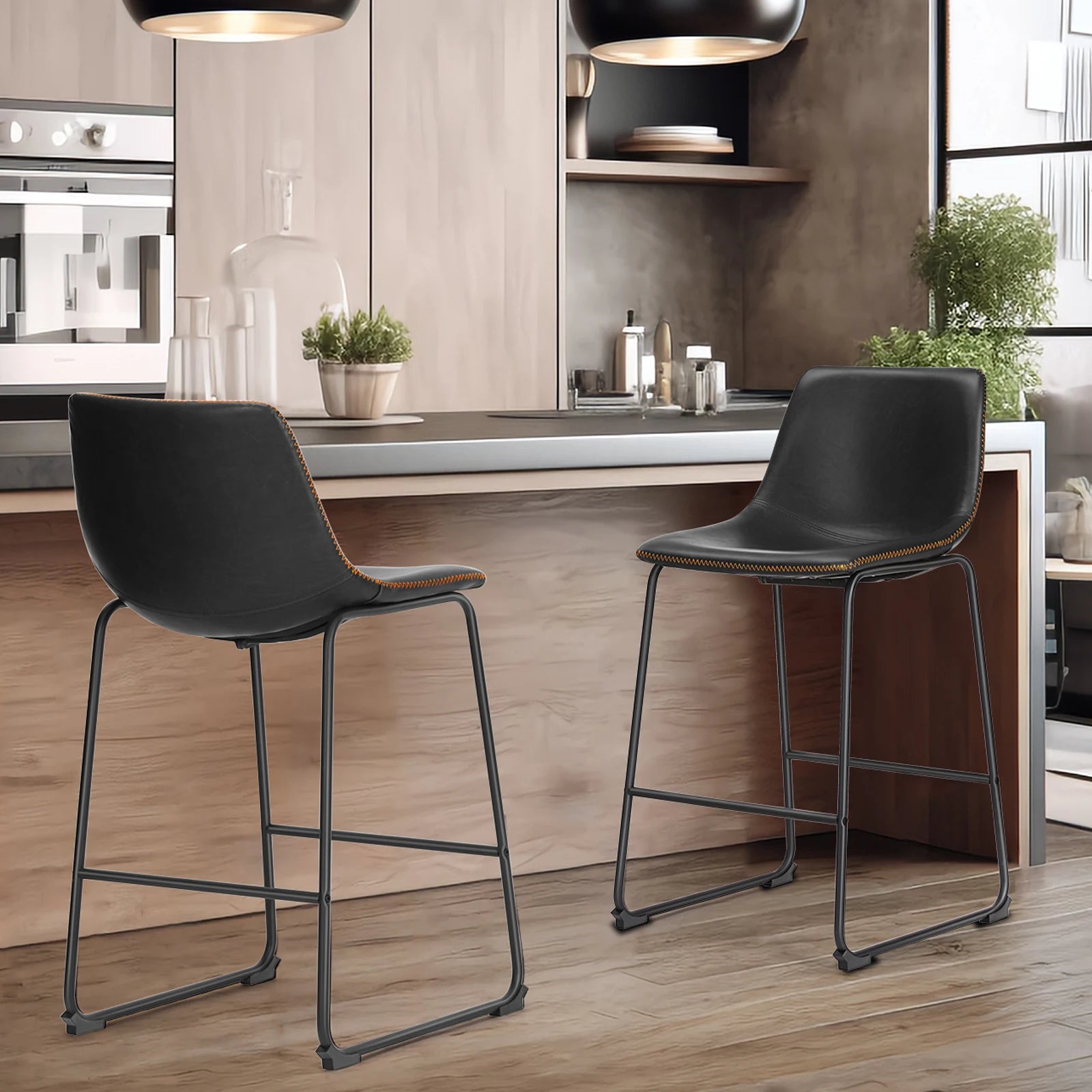 Leather Counter Height Stools — Set of 2