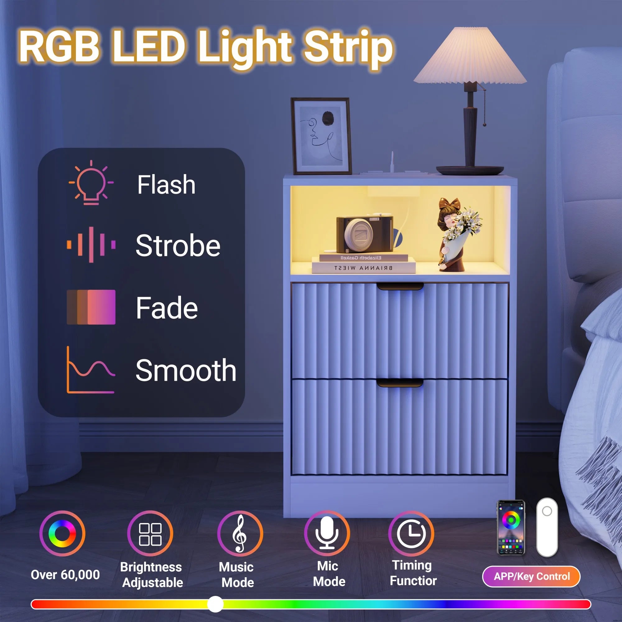 LED Nightstands with Charging Station