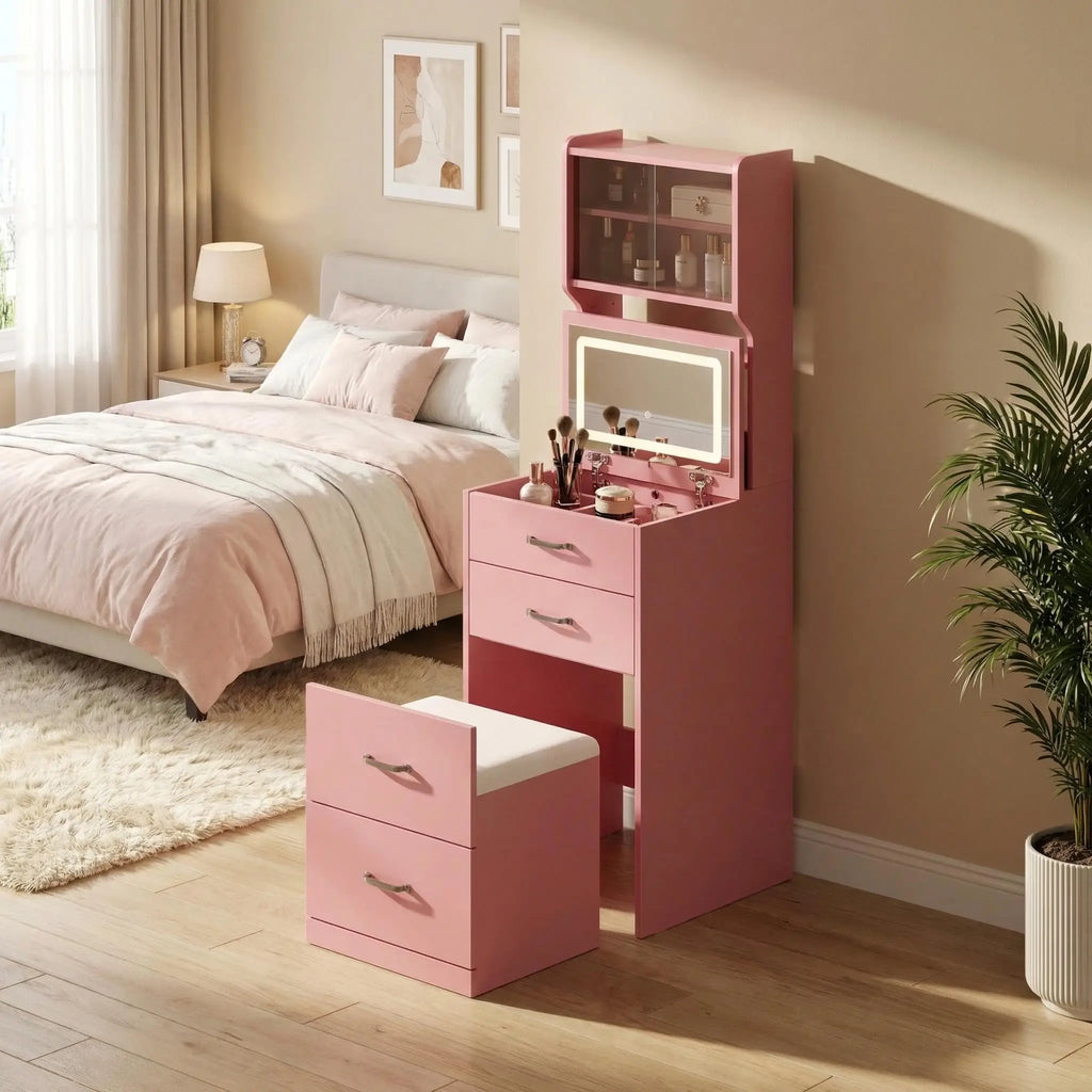 Vanity Desk with Hidden Stool