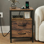 Rustic Nightstand with Charging Station — Set of 2