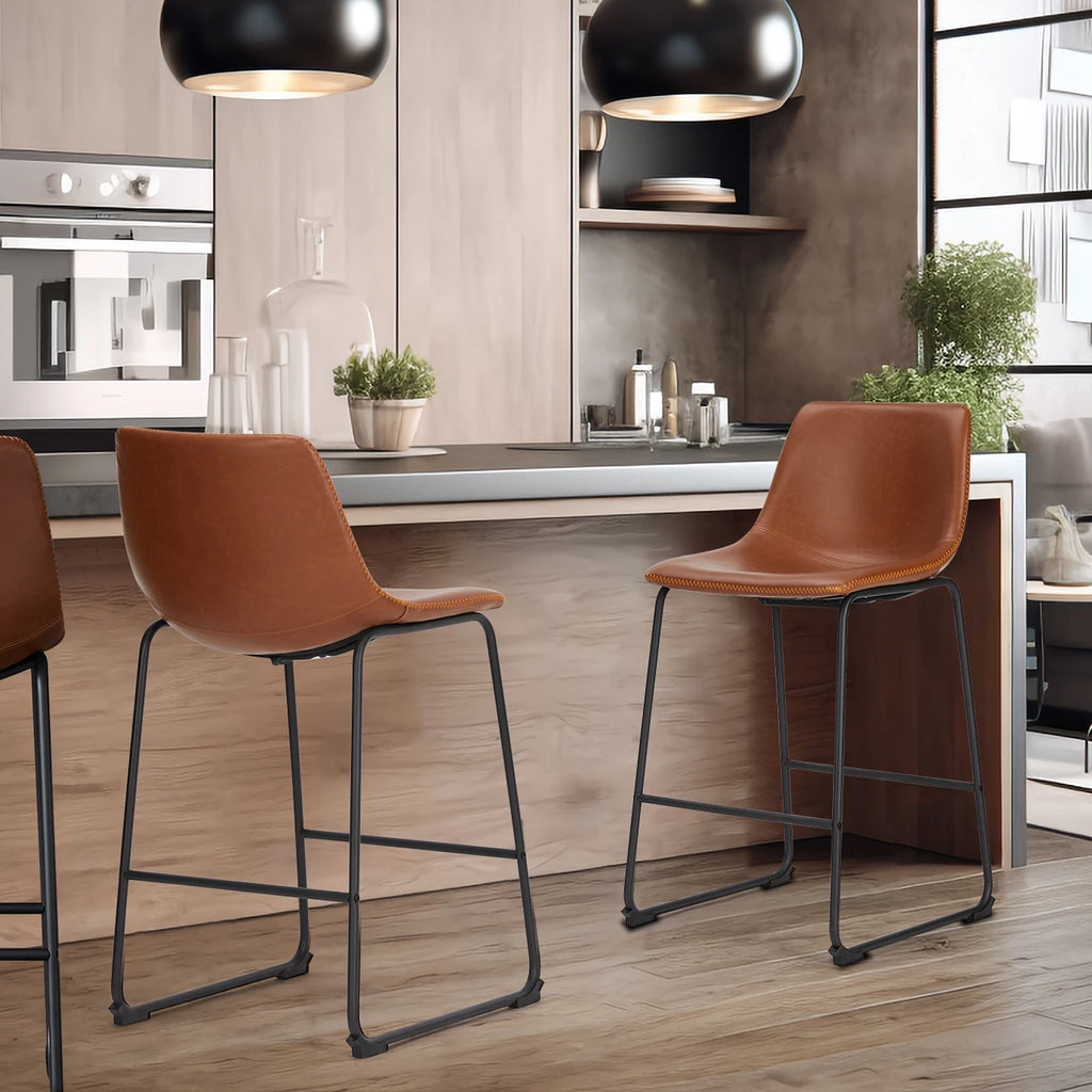 Leather Counter Height Stools — Set of 2