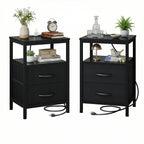 Rustic Nightstand with Charging Station — Set of 2
