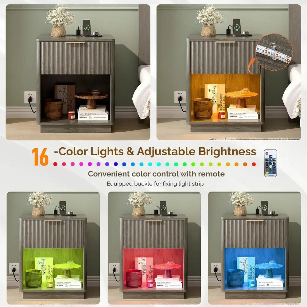 LED Nightstands Set with Charging