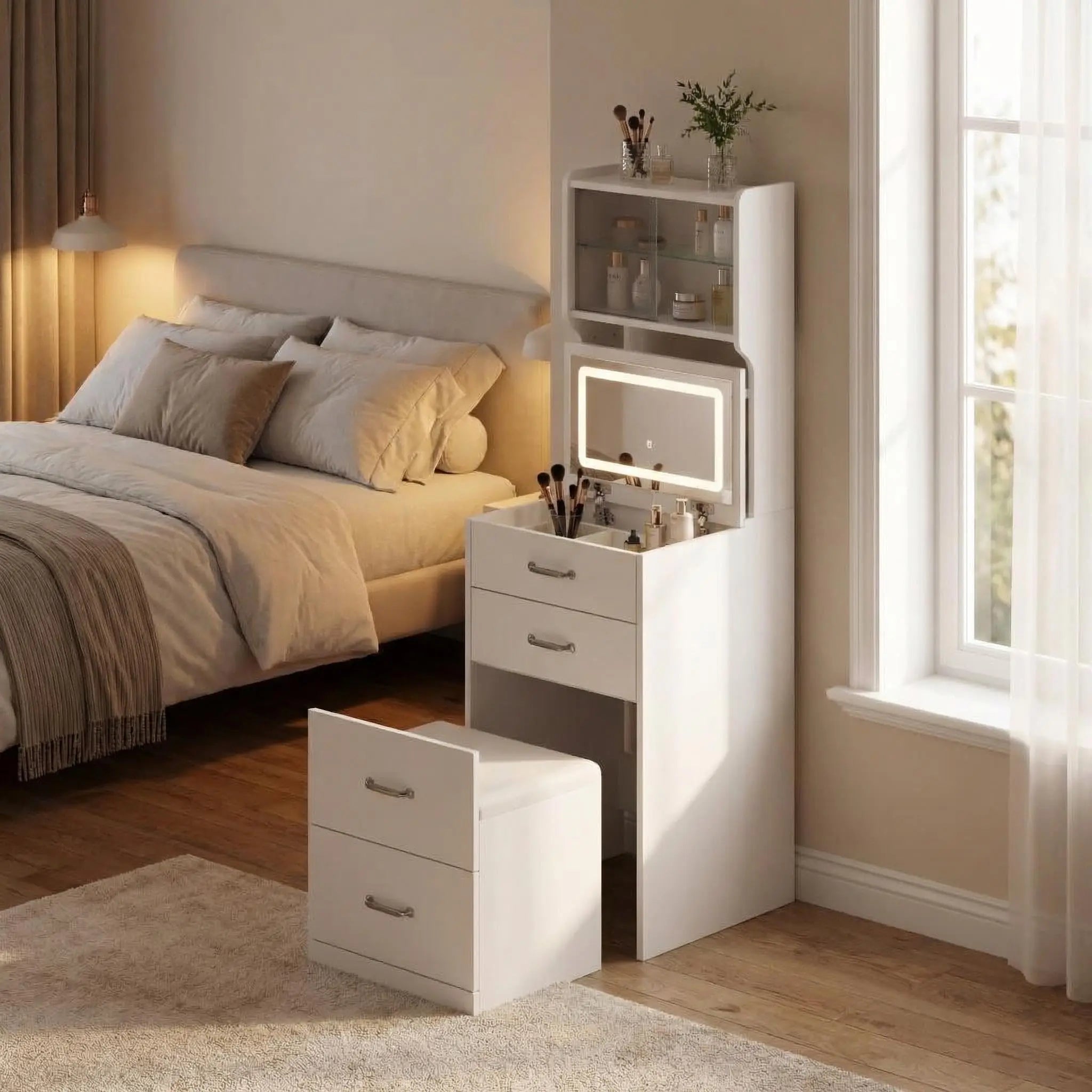 Vanity Desk with Hidden Stool